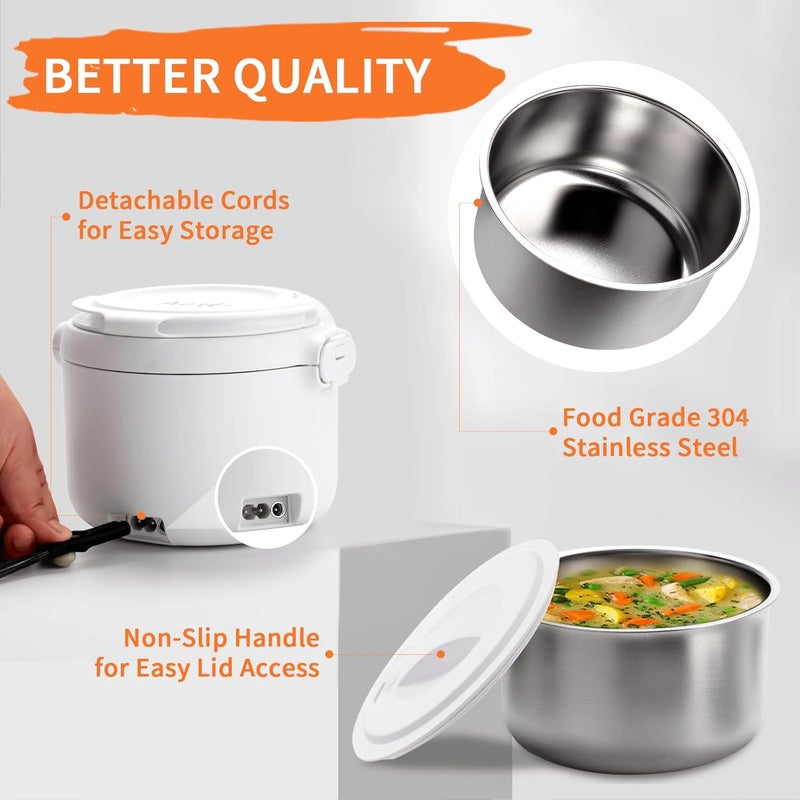 Aotto Electric Lunch Box, 32 oz Portable Food Warmer Heater, Lunch Warmer Portable for Work/Office/Car/Travel 12V/24V/110V 3-in-1, Warming Soup & Meal, Spill-Free, Men & Women's Gifts, White - Image 5
